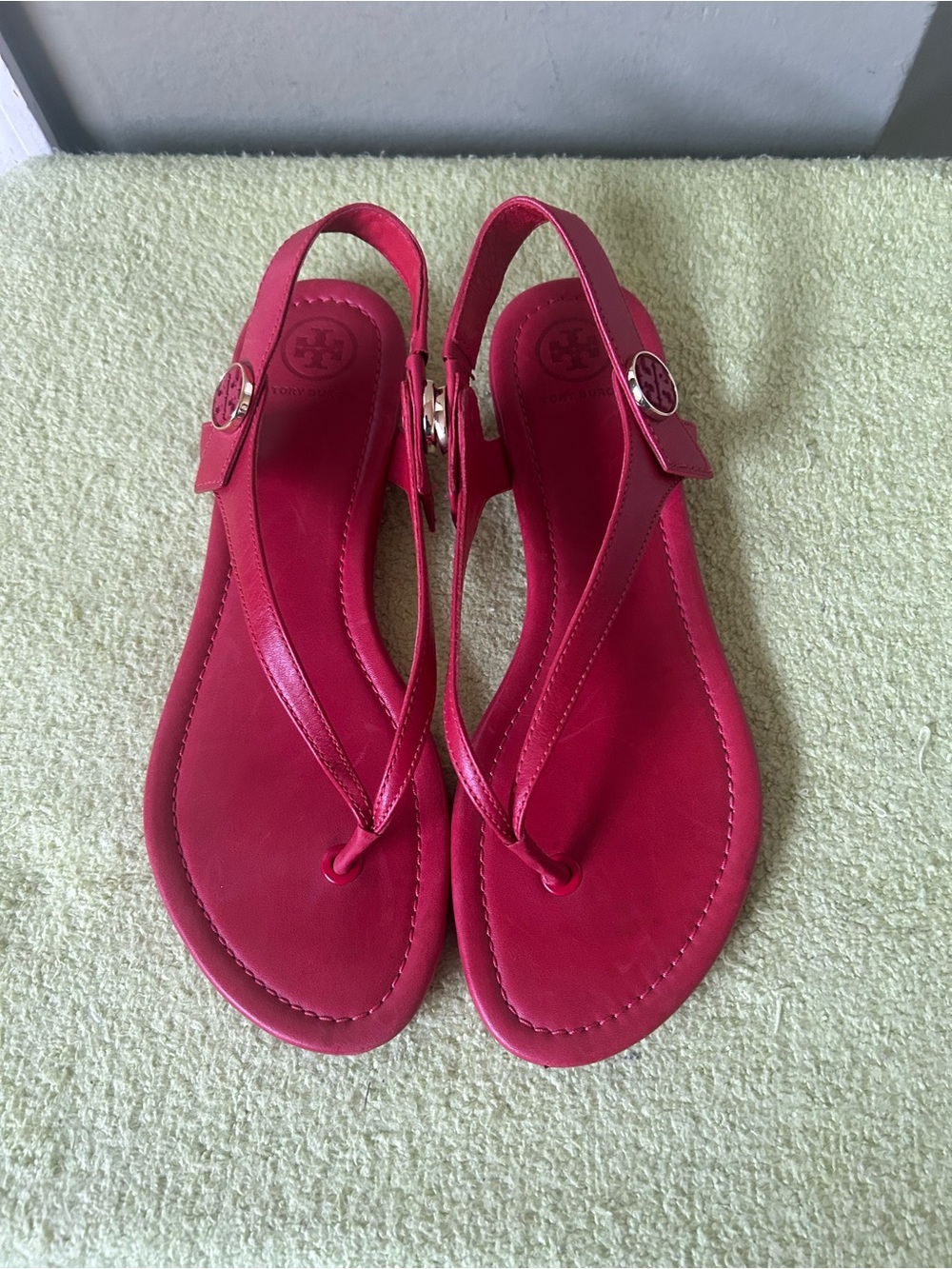 Tory Burch Red Leather Slingback Thong Sandals Sz 8